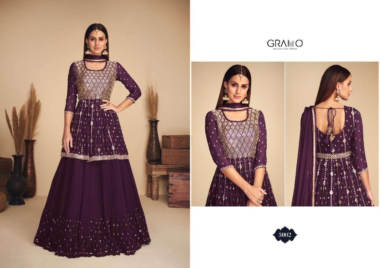 Gramo-Nurza Vol 1-Real-Georgette-Heavy-Work-Peplum-Top-Kurti-Georgette-Skirt-Georgette-Dupatta-5002